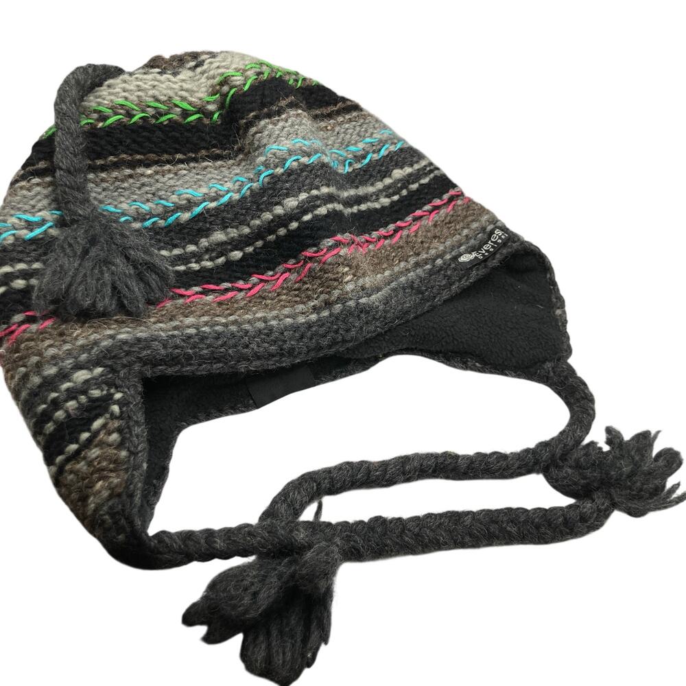 Everest Designs Gray Striped Wool Fleece Lined Trapper Hat Adult OS Ski Outdoors